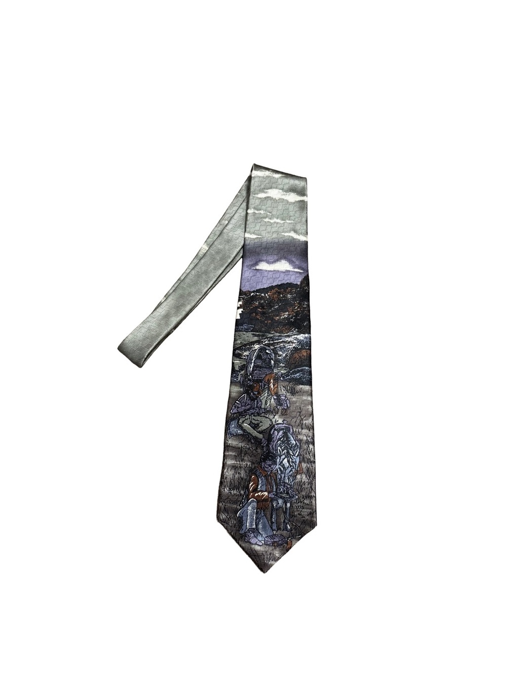 Vintage STETSON 100% Silk Tie – Western Gothic Pioneer Scene Novelty Landscape